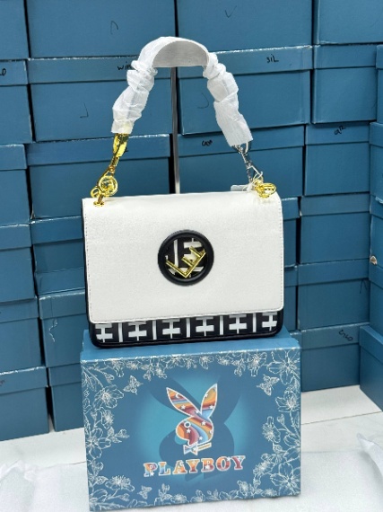 white & Black Structured Flap Shoulder Bag