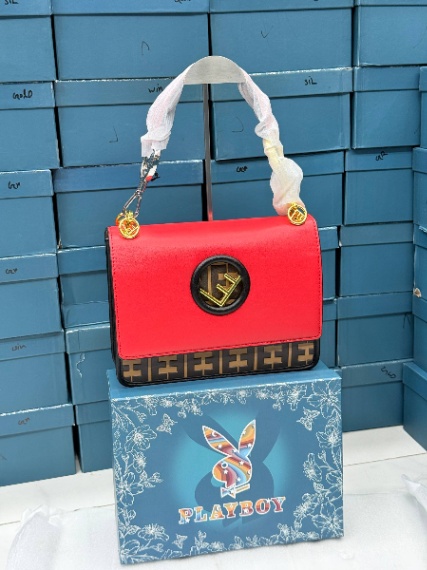 Red & Black Structured Flap Shoulder Bag