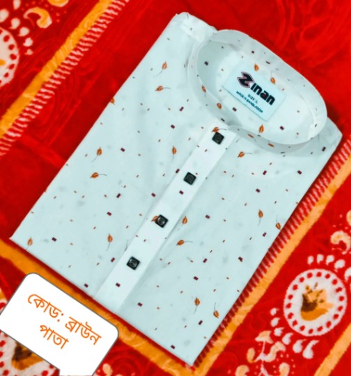 Adi Cotton Panjabi -Red leaf pattern