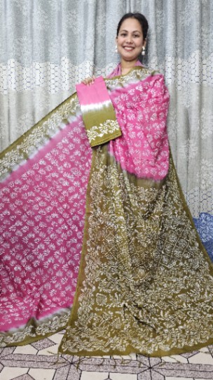 Vegetable Tai Dai Cotton Batik Saree SH-048